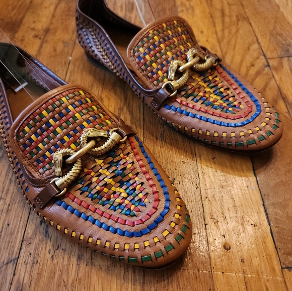 Tory Burch Jessa Woven Leather Loafers In Aged Camello/ Multi / Gold - Picture 5 of 12